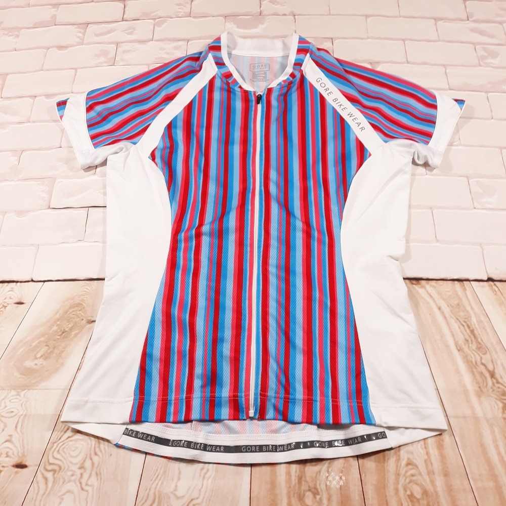 Gore Bike Wear Cycling Jersey Full Zip Womens Size Large Short‎ Sleeve Striped